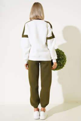ON Baskılı Üç İplik Sweat İkili Takım Haki - Kadın Giyim Modelleri