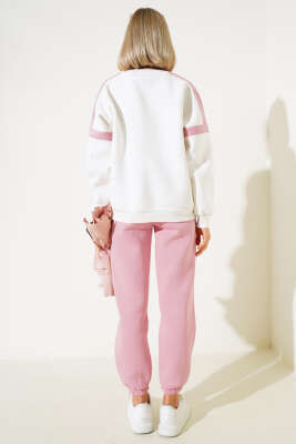 ON Baskılı Üç İplik Sweat İkili Takım Pembe - Kadın Giyim Modelleri