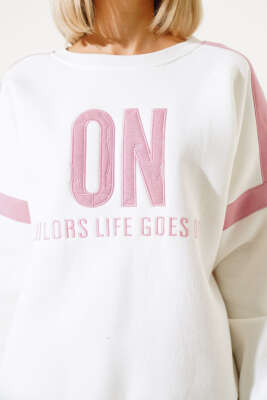 ON Baskılı Üç İplik Sweat İkili Takım Pembe - Kadın Giyim Modelleri