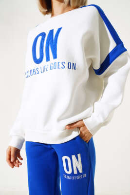 ON Baskılı Üç İplik Sweat İkili Takım Saks - Kadın Giyim Modelleri