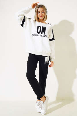 ON Baskılı Üç İplik Sweat İkili Takım Siyah - YÖNE TEKSTİL