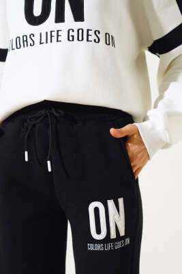 ON Baskılı Üç İplik Sweat İkili Takım Siyah - Kadın Giyim Modelleri