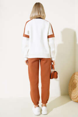 ON Baskılı Üç İplik Sweat İkili Takım Taba - Kadın Giyim Modelleri