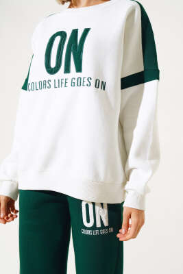 ON Baskılı Üç İplik Sweat İkili Takım Zümrüt - Kadın Giyim Modelleri