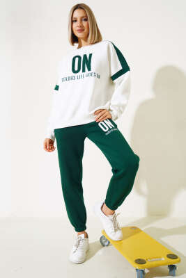 ON Baskılı Üç İplik Sweat İkili Takım Zümrüt - Kadın Giyim Modelleri