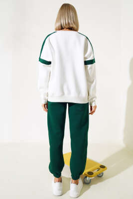 ON Baskılı Üç İplik Sweat İkili Takım Zümrüt - Kadın Giyim Modelleri