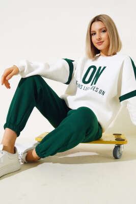 ON Baskılı Üç İplik Sweat İkili Takım Zümrüt - YÖNE TEKSTİL