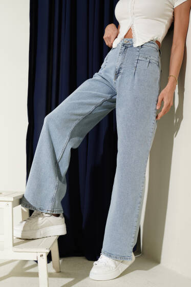 Ön Cep Pens Detaylı Kot Pantolon Buz Mavisi - Kadın Giyim Modelleri