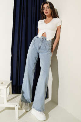 Ön Cep Pens Detaylı Kot Pantolon Buz Mavisi - Kadın Giyim Modelleri