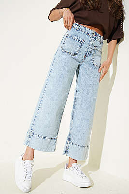 Ön Cepli Wide Leg Kot Pantolon Kar Açık - ZARX JNS