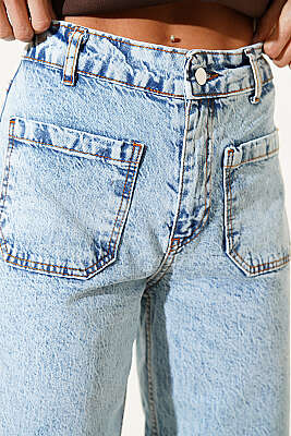 Ön Cepli Wide Leg Kot Pantolon Kar Açık - Kadın Giyim Modelleri