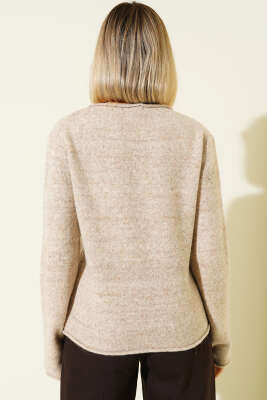 Ön Dikişli Triko Kazak Bej - Kadın Giyim Modelleri