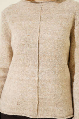 Ön Dikişli Triko Kazak Bej - Kadın Giyim Modelleri