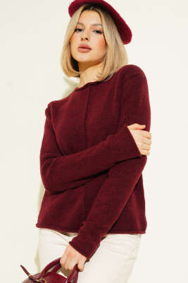 Ön Dikişli Triko Kazak Bordo 