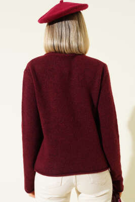 Ön Dikişli Triko Kazak Bordo - Kadın Giyim Modelleri