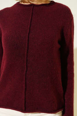 Ön Dikişli Triko Kazak Bordo - Kadın Giyim Modelleri