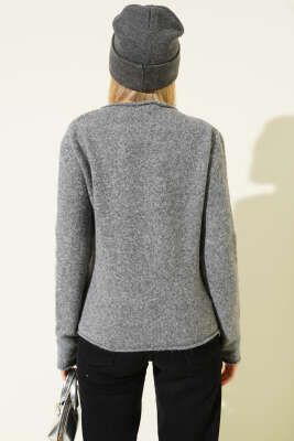 Ön Dikişli Triko Kazak Gri - Kadın Giyim Modelleri