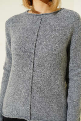 Ön Dikişli Triko Kazak Gri - Kadın Giyim Modelleri