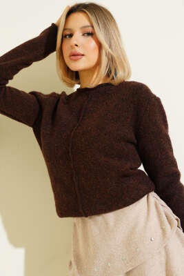 Ön Dikişli Triko Kazak Kahve - Kadın Giyim Modelleri