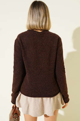 Ön Dikişli Triko Kazak Kahve - Kadın Giyim Modelleri