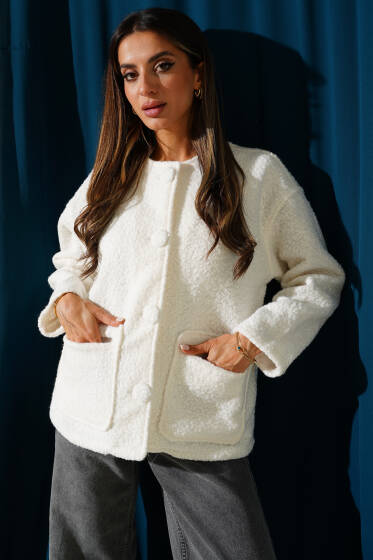 Ön Düğmeli Cep Detaylı Mont Ekru - Kadın Giyim Modelleri