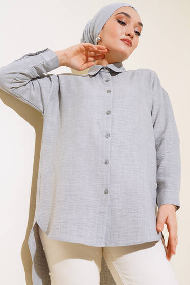 Ön Düğmeli Salaş Tunik Gri - Tunik