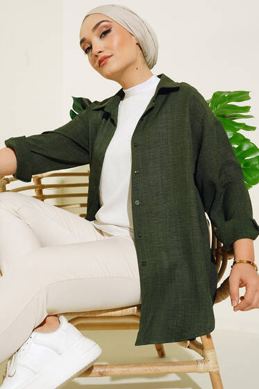 Ön Düğmeli Salaş Tunik Haki - Tunik