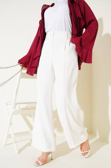 Ön Düğmeli Yan Cepli Pantolon Ekru - Pantolon
