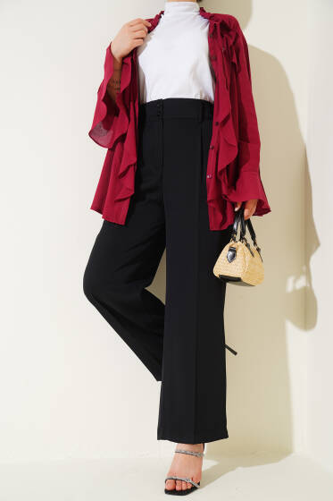 Ön Düğmeli Yan Cepli Pantolon Siyah - Pantolon