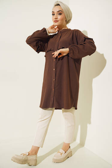 Ön Kol Fırfırlı Gömlek Kahve - Gömlek