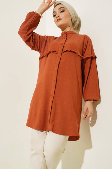 Ön Kol Fırfırlı Gömlek Kiremit - Gömlek