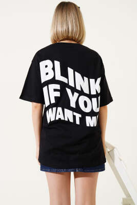 Ön ve Arka Kabartma Baskılı T-shirt Siyah - Kadın Giyim Modelleri