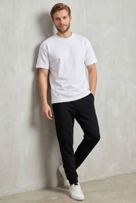 Ön Ve Arka Nakışlı Oversize Erkek T-shirt Beyaz - Erkek T-shirt