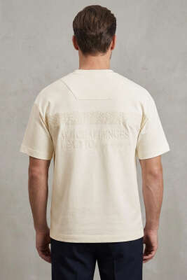 Ön Ve Arka Nakışlı Oversize Erkek T-shirt Kemik - Erkek T-shirt