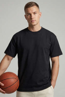 Ön Ve Arka Nakışlı Oversize Erkek T-shirt Siyah - DEEP POİNT