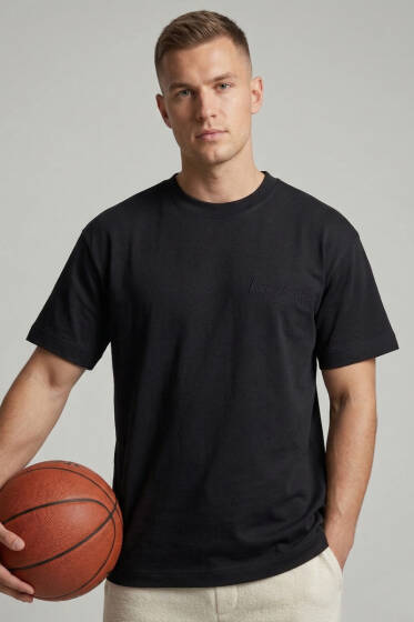 Ön Ve Arka Nakışlı Oversize Erkek T-shirt Siyah - Erkek T-shirt