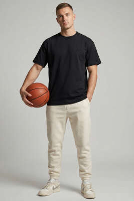 Ön Ve Arka Nakışlı Oversize Erkek T-shirt Siyah - Erkek T-shirt