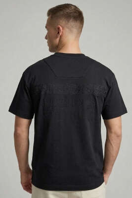 Ön Ve Arka Nakışlı Oversize Erkek T-shirt Siyah - Erkek T-shirt