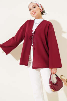 Önden Bağlama Detaylı Kimono Bordo 