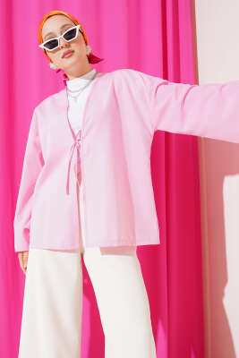 Önden Bağlama Detaylı Kimono Pembe 
