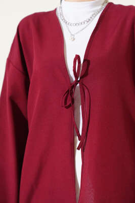 Önden Bağlama Detaylı Terikoton Kimono Bordo - Dış Giyim&Mont