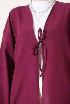 Önden Bağlama Detaylı Terikoton Kimono Bordo - Dış Giyim&Mont