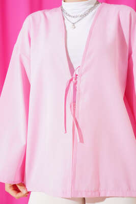 Önden Bağlama Detaylı Terikoton Kimono Pembe - Yılın Fırsatı