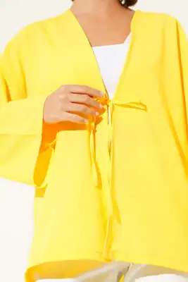 Önden Bağlama Detaylı Terikoton Kimono Tereyağ Sarısı - Yılın Fırsatı