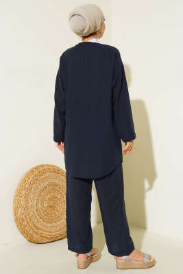 Önden Bağlamalı Keten İkili Takım Parlement - İkili Takım