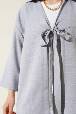 Önden Bağlamalı Kimono Gri - Dış Giyim&Mont