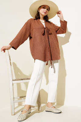 Önden Bağlamalı Kimono Kahve - 300-500 TL Ürünler