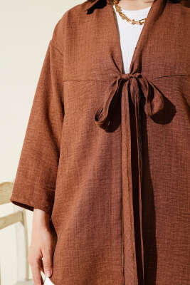 Önden Bağlamalı Kimono Kahve - 300-500 TL Ürünler