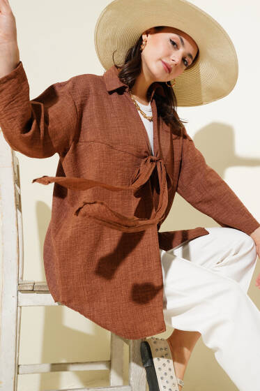 Önden Bağlamalı Kimono Kahve - Dış Giyim&Mont