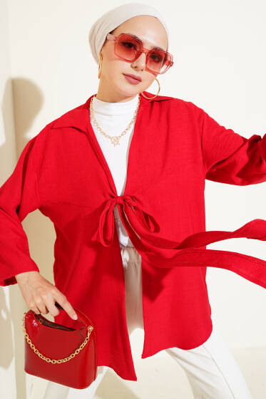 Önden Bağlamalı Kimono Kırmızı - Dış Giyim&Mont
